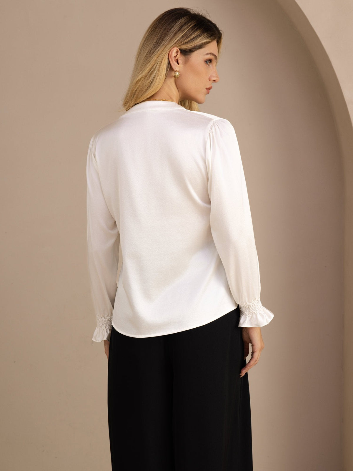 [Weiß] SilkSilky-DE Long Sleeve Damenblusen 002