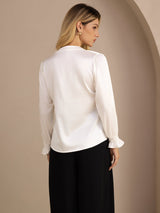 [Weiß] SilkSilky-DE Long Sleeve Damenblusen 002
