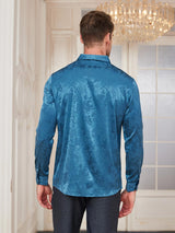 [König Blau] SilkSilky-DE Langärmelig Umlegekragen Herrenhemd 002