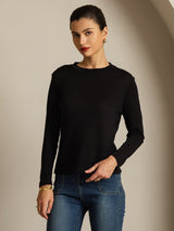 [Schwarz] SilkSilky-DE Reine Seide Womens T-Shirt 008