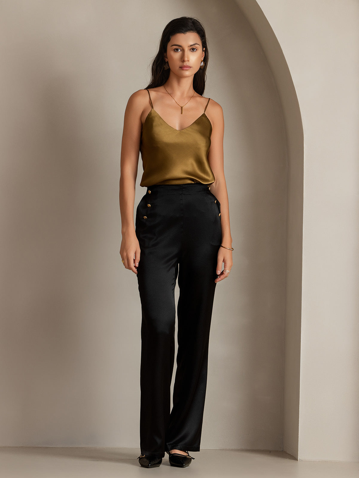 [Schwarz] SilkSilky-DE 19Momme Seide Womens Pants 005