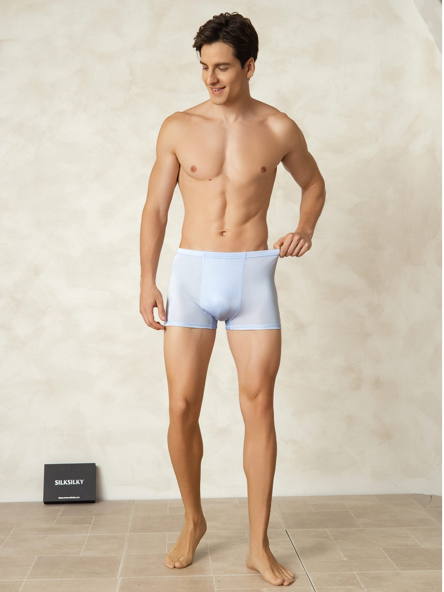 [Hellblau] SilkSilky-DE Seidenstrick Mens Underwear 004