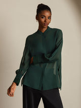 [Dunkelgrün] SilkSilky-DE Reine Seide Womens Shirt 001