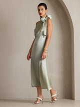 [Hellgrün] SilkSilky-DE 19Momme Stretch Silk Charmeuse Sleeveless Neckholder Kleider 006