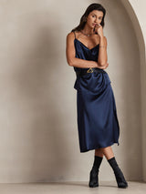 [Dunkelblau] SilkSilky-DE Spaghetti Strap Cowl Neck Cami Top 005