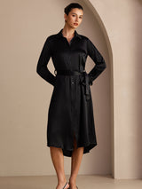 [Schwarz] SilkSilky-DE Long Sleeve Lapel Collar Kleider 007