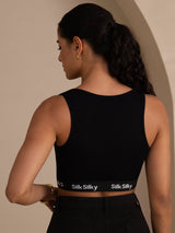 [Schwarz] SilkSilky-DE Sleeveless Crew Neck Cami Top 002
