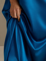 [König Blau] SilkSilky-DE 3/4 Sleeve Round Neck Kleider 003