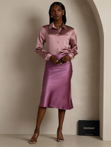 [Blasses Mauve] SilkSilky-DE Long Sleeve Lapel Collar Damenhemd 008