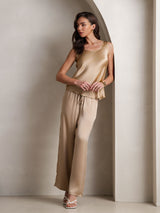 [Champagner] SilkSilky-DE Ärmellos Eckiger Ausschnitt Camisole-Set 001