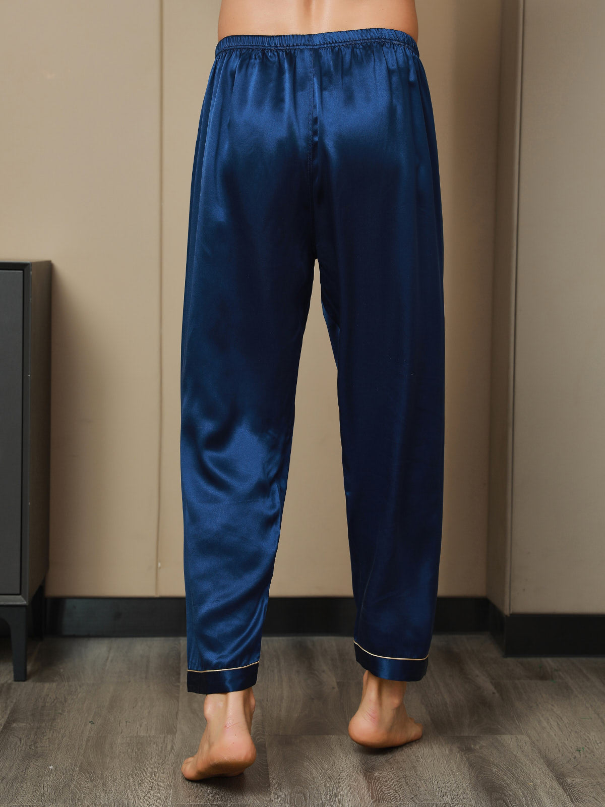 [Dunkelblau] SilkSilky-DE Reine Seide Mens Sleep Bottoms 008