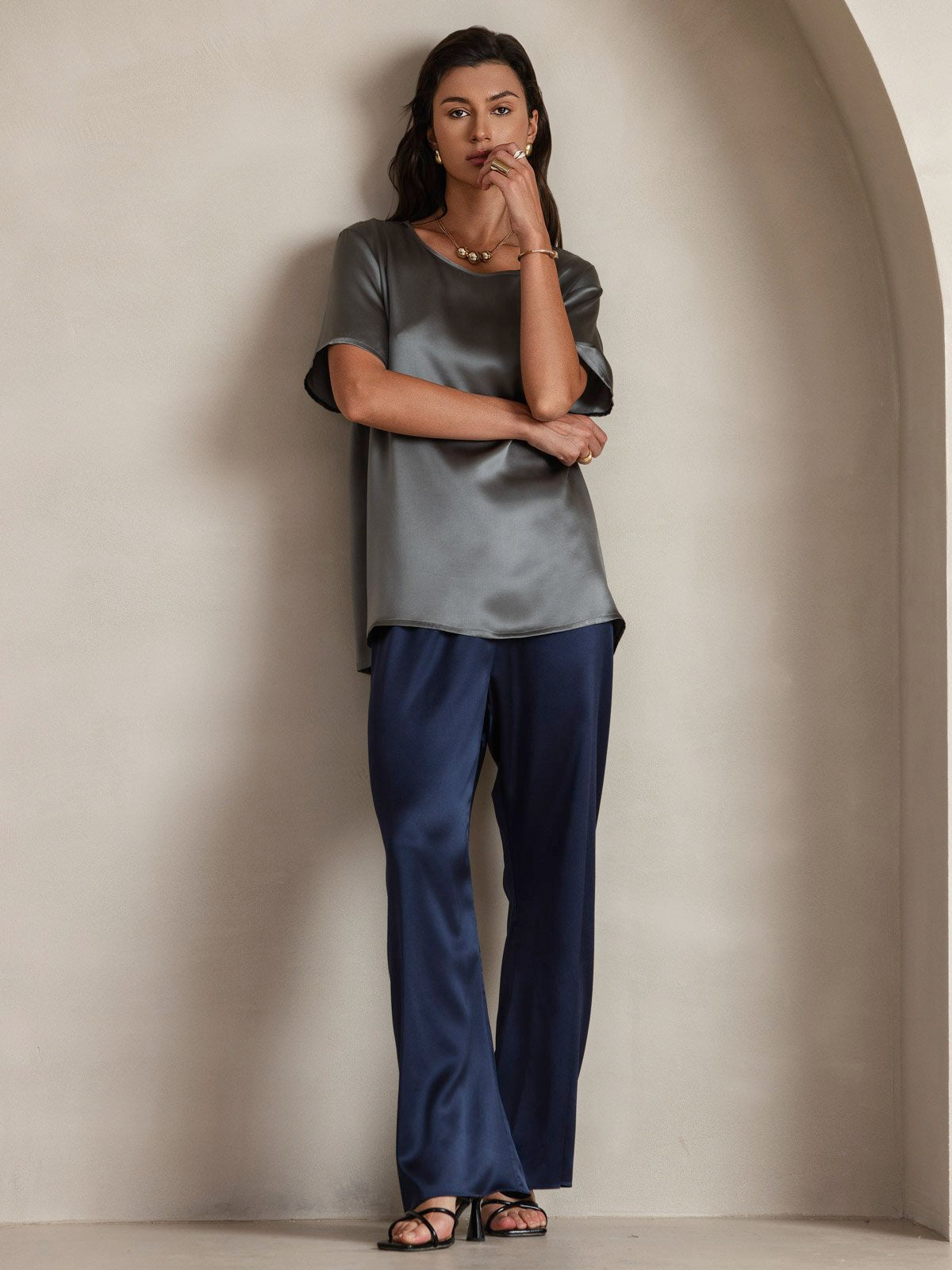 [Dunkelgrau] SilkSilky-DE Kurzärmelig T-Shirt 005