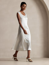 [Weiß] SilkSilky-DE Cap Sleeve Tiefer Rundhalsausschnitt Kleider 004
