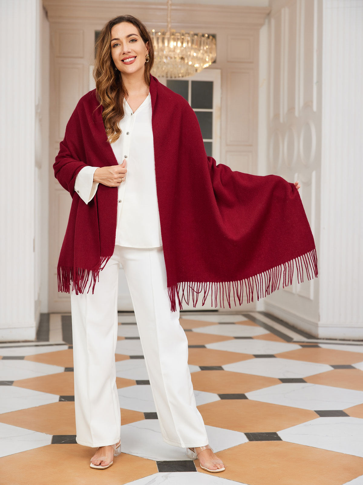 [Rotwein] SilkSilky-DE Wolle Scarf 002