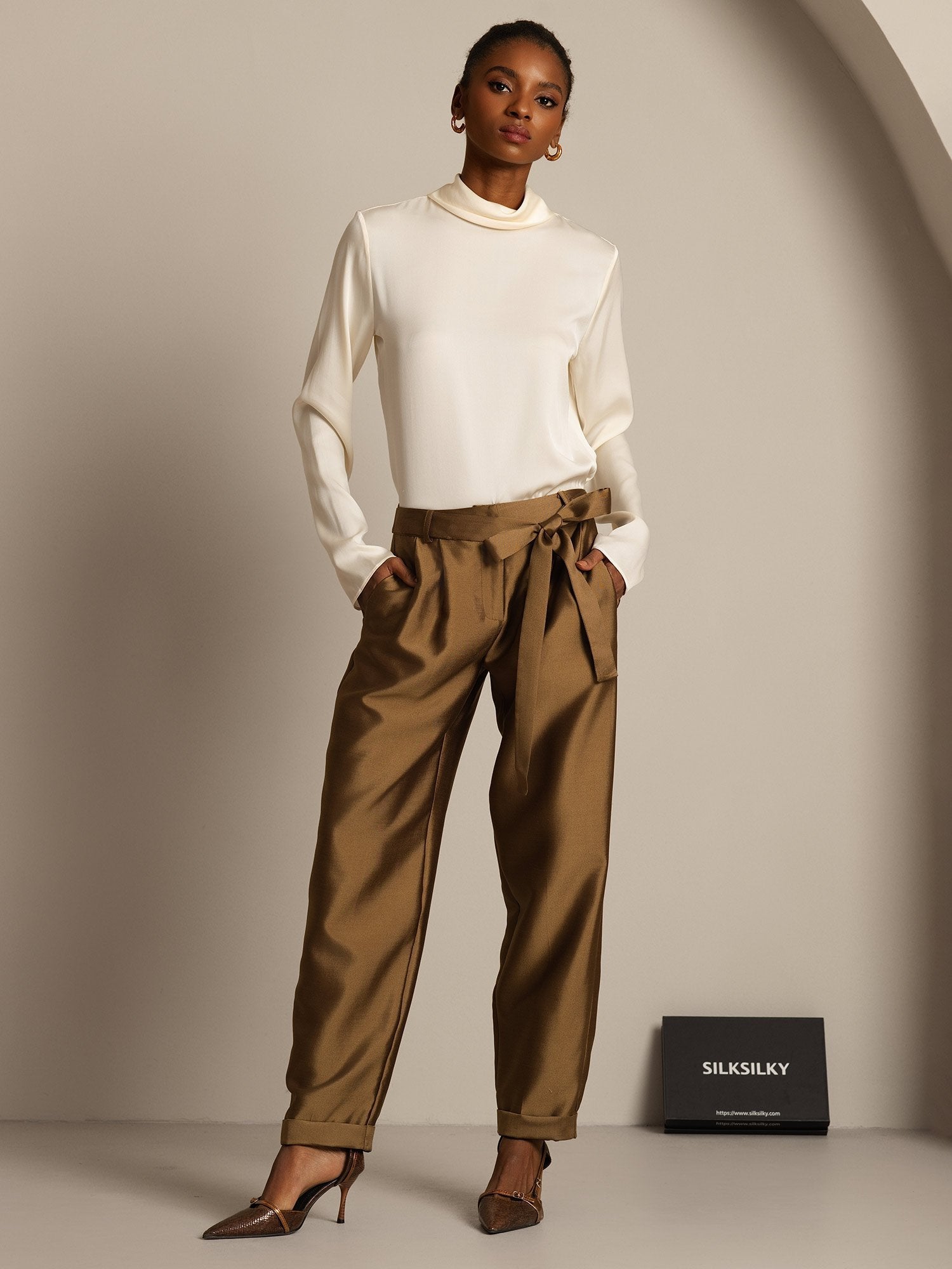 [Bronze] SilkSilky-DE 32Momme Silk-Wool Blend Womens Pants 003,