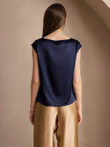 [Dunkelblau] SilkSilky-DE Cap Sleeve Cowl Neck T-Shirt 002