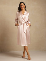 [Rosa] SilkSilky-DE Reine Seide Umlegekragen Damen Morgenmantel 001,