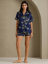 [Marineblauer Löwe] SilkSilky-DE Short Sleeve Notch Collar Damen Pyjamas 007