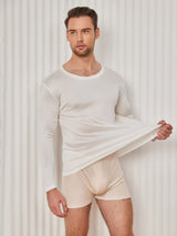 [Weiß] SilkSilky-DE Long Sleeve Round Neck Herren T-Shirt 004