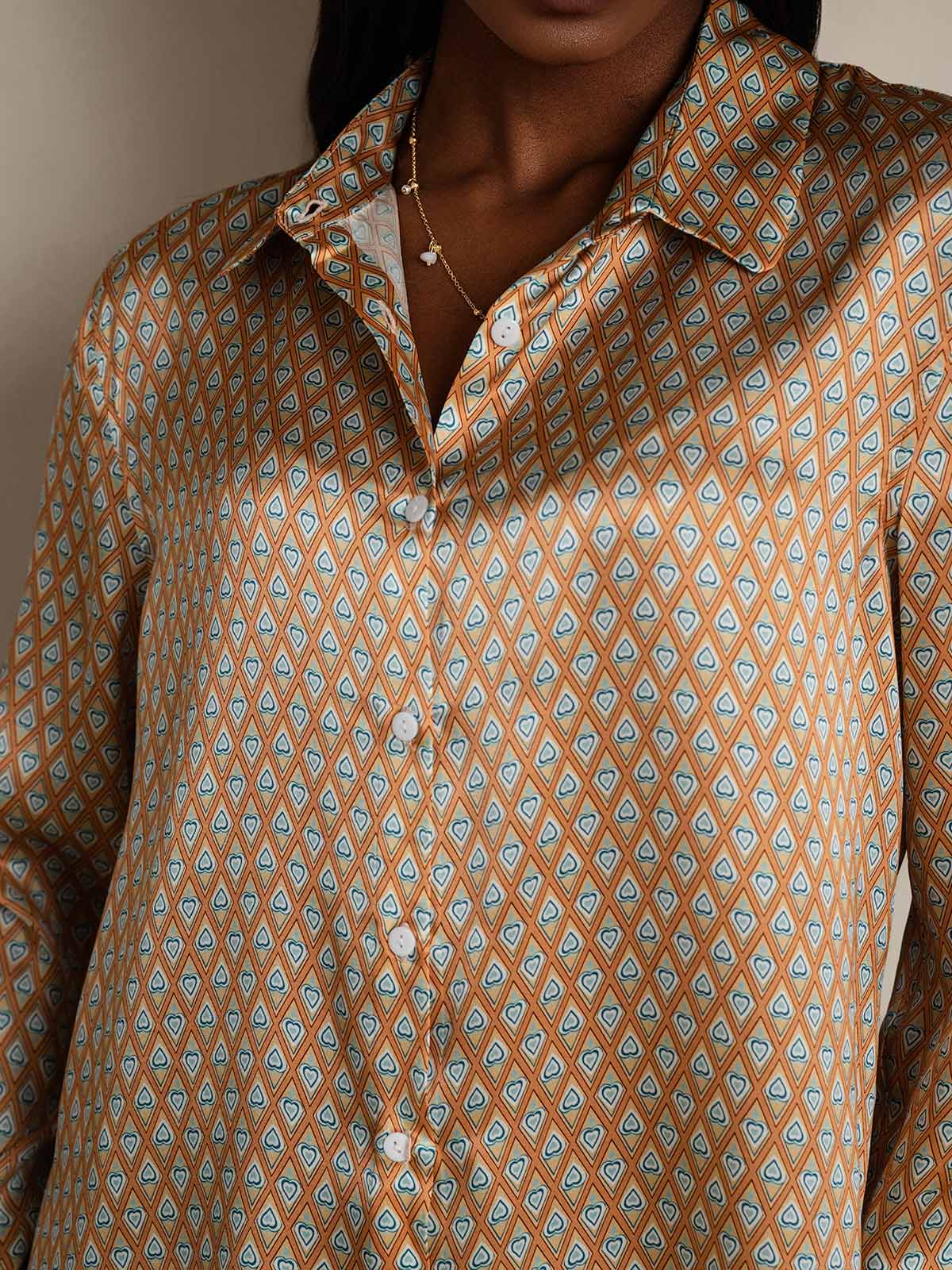 [Floral] SilkSilky-DE Seide Umlegekragen Damenhemd 009