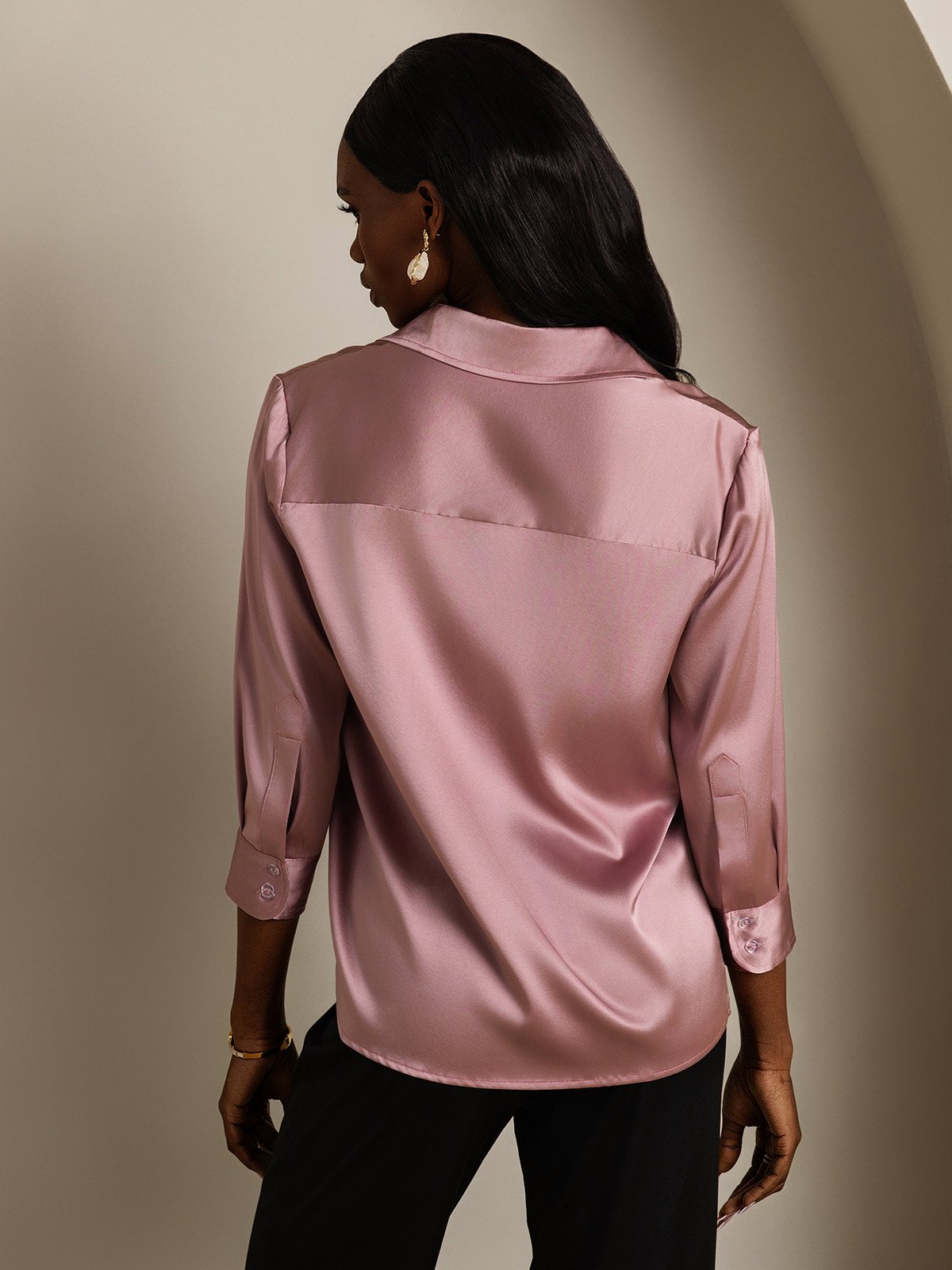 SilkSilky-DE 19Momme Seide Langärmelig Revers Damenhemd BlassesMauve 002