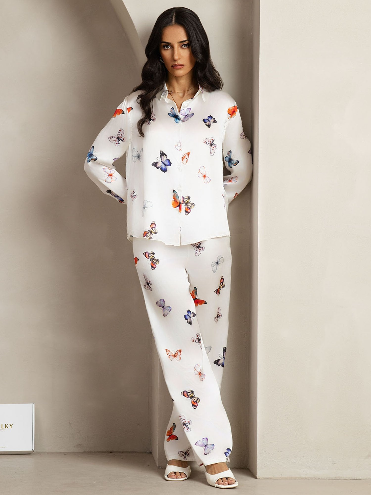[WeißSchmetterling] SilkSilky-DE 19Momme Seide Umlegekragen Women''s Outfit Sets 003
