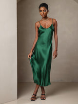 [Grün] SilkSilky-DE Sleeveless V Neck Kleider 006