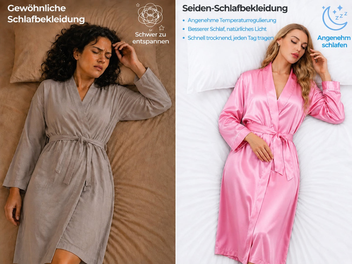 19 Momme Reine Seide Damen-Midi-Wickelmorgenmantel mit langen Ärmeln - Detail 1