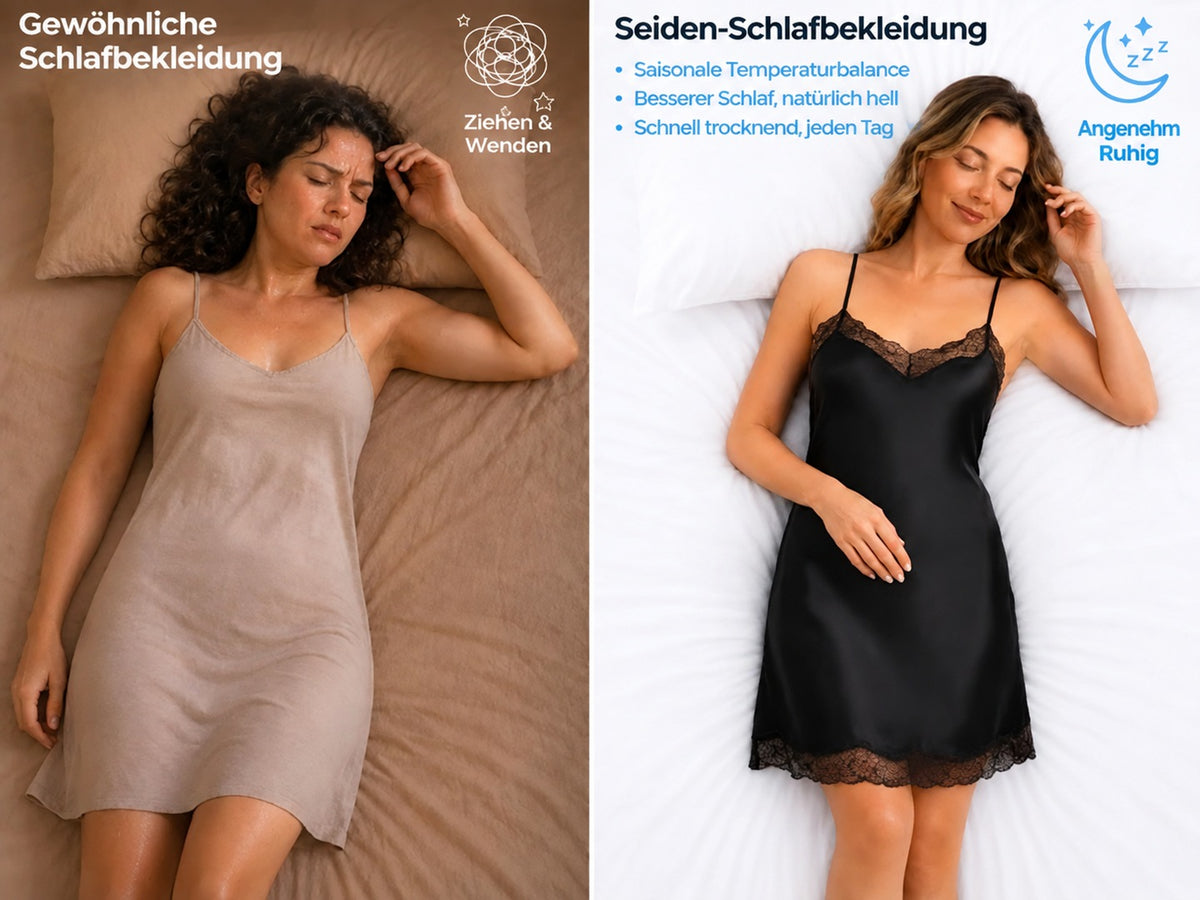 100% Maulbeerseide kurzes Nachthemd mit Spaghettiträgern und Spitze - Detail 1
