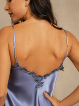 [Stahlblau] SilkSilky-DE Sleeveless V Neck Nachthemden 005