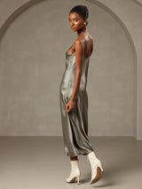 [Graugrün] SilkSilky-DE Sleeveless V Neck Kleider 002
