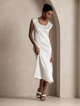 [Weiß] SilkSilky-DE Cap Sleeve Tiefer Rundhalsausschnitt Kleider 006