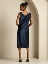 [Dunkelblau] SilkSilky-DE Sleeveless Cowl Neck Kleider 002