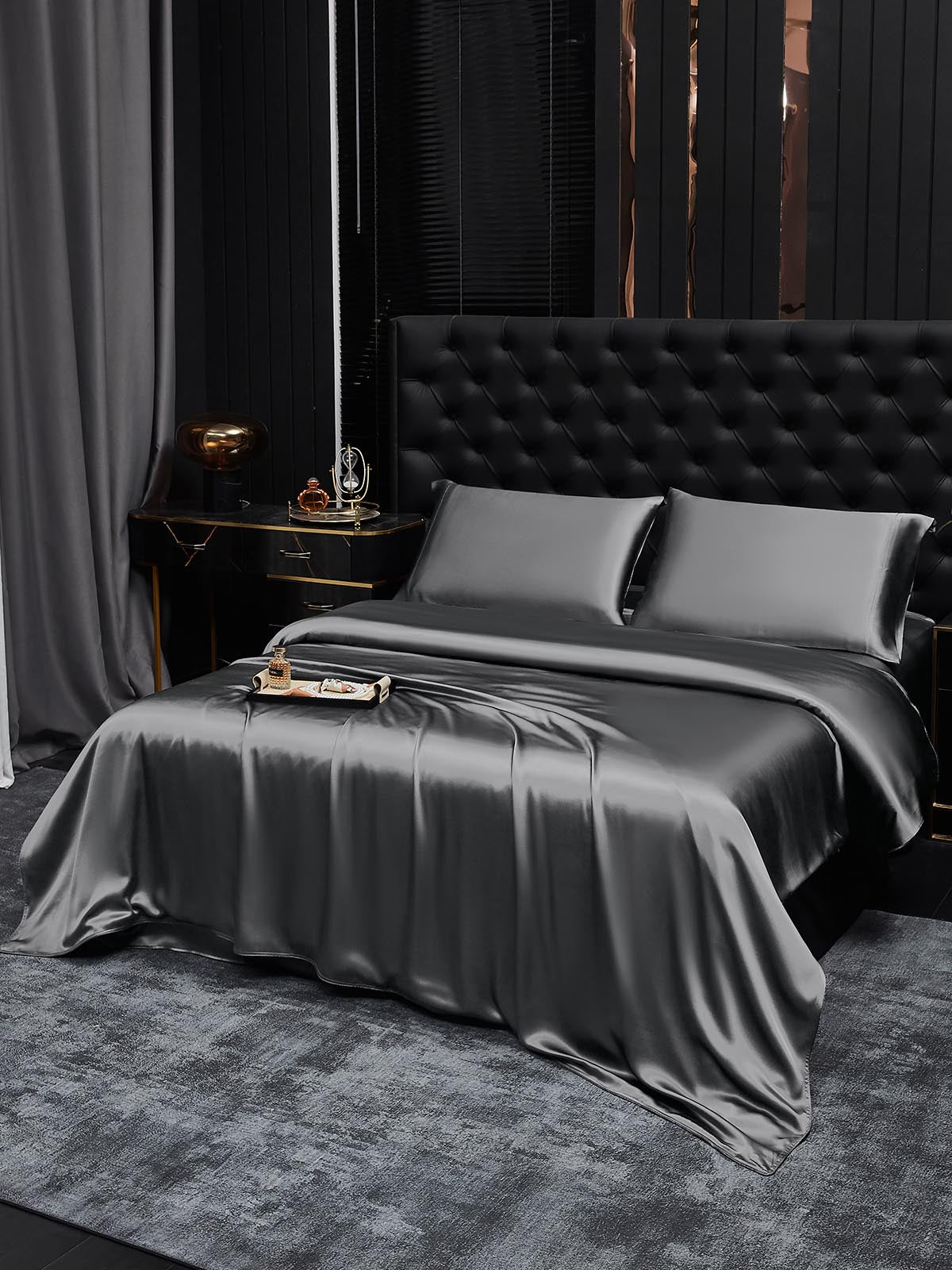 [Dunkelgrau] SilkSilky-DE 19Momme Reine Seide Bedding Set 001