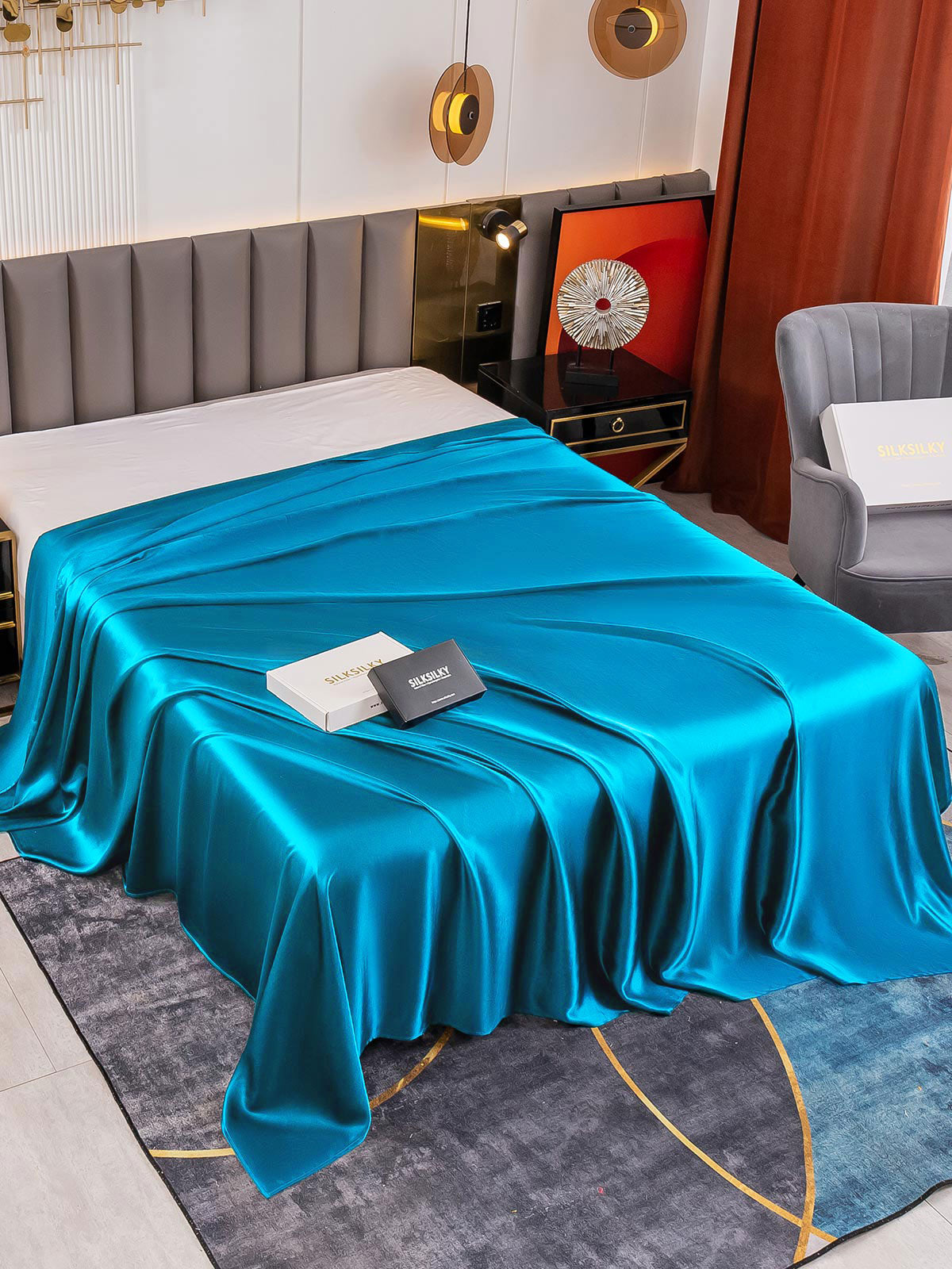[König Blau] SilkSilky-DE 19Momme Reine Seide Sheet 001