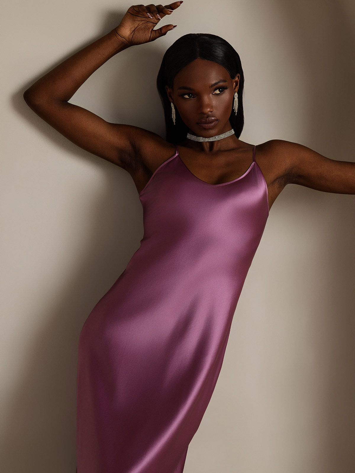 [Dunkelviolett] SilkSilky-DE Reine Seide Dress 007