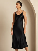 [Schwarz] SilkSilky-DE Sleeveless V Neck Kleider 006