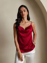 [Rotwein] SilkSilky-DE Spaghetti Strap Cowl Neck Cami Top 004
