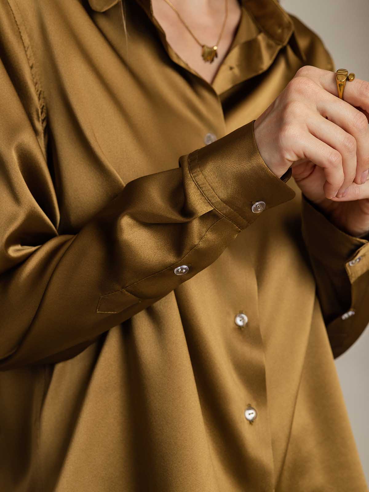 [Bronze] SilkSilky-DE Seide Umlegekragen Damenhemd 004