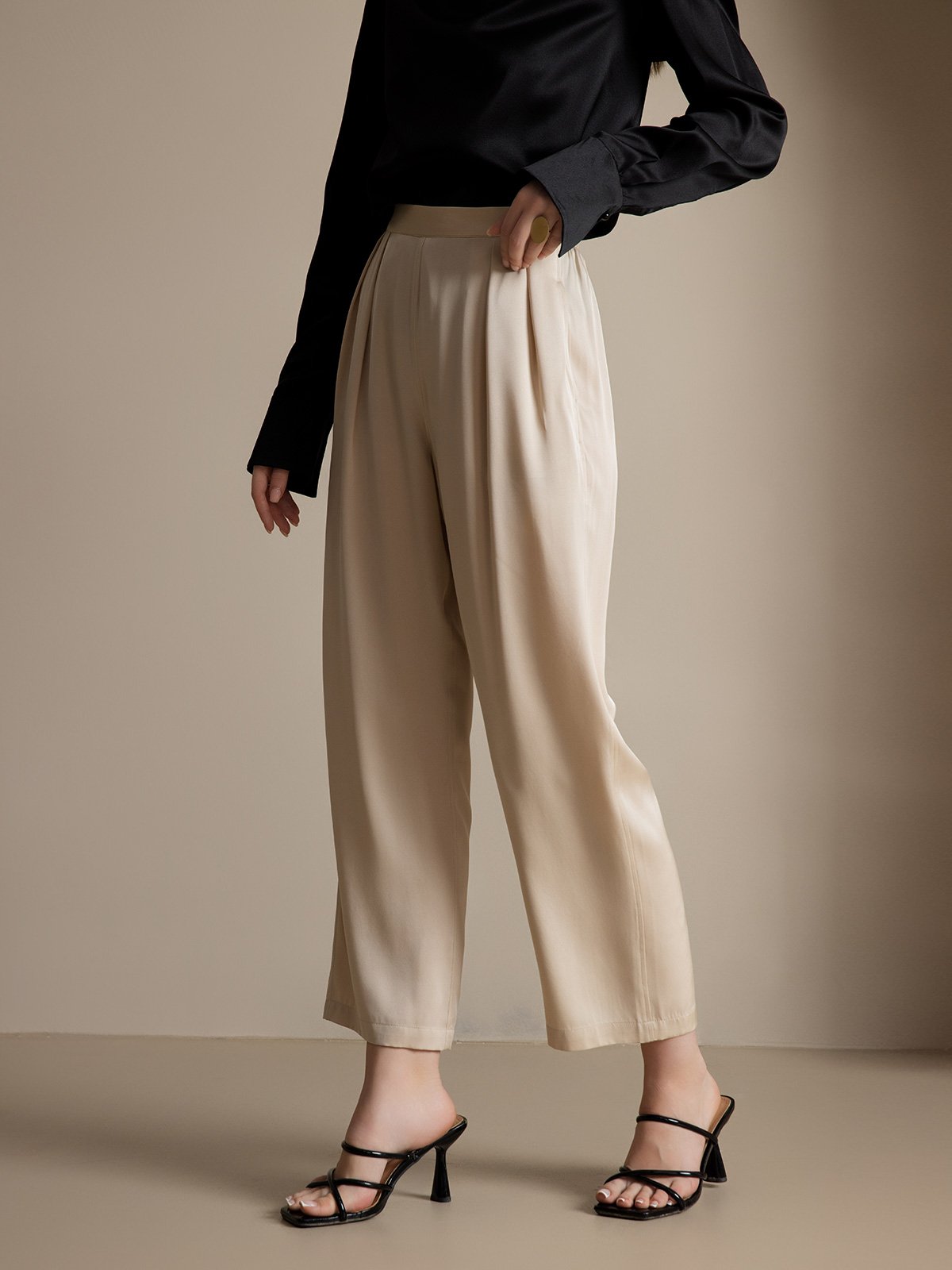 [Beige] SilkSilky-DE 22Momme Reine Seide Womens Pants 003