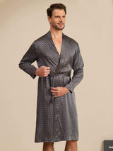 [Schwarzer Ginkgo] SilkSilky-DE Long Sleeve V Neck Herren Morgenmantel 003