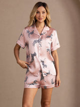 [Rosa Zebra] SilkSilky-DE Short Sleeve Lapel Collar Damen Pyjamas 001