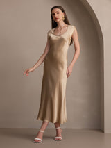 [Champagner] SilkSilky-DE Cap Sleeve Tiefer Rundhalsausschnitt Kleider 006