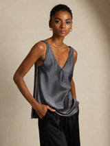 [Dunkelgrau] SilkSilky-DE Sleeveless V Neck Cami Top 007