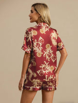 [Weinroter Drache] SilkSilky-DE Short Sleeve Notch-Kragen Damen Pyjamas 002