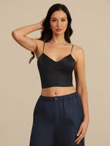 [Schwarz] SilkSilky-DE Spaghetti Strap V Neck Cami Top 005