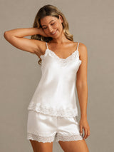 [Weiß] SilkSilky-DE Sleeveless V Neck Camisole-Set 001