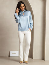 [Graublau] SilkSilky-DE 19Momme Seide Womens Shirt 013