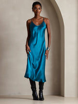 [König Blau] SilkSilky-DE Sleeveless V Neck Kleider 005