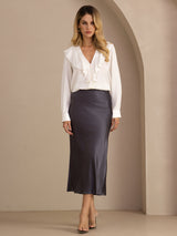 [Weiß] SilkSilky-DE Long Sleeve Deep V Neck Damenblusen 006